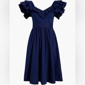 Hill House Navy Blue Ava Nap Midi Dress size small ruffles vneck open back